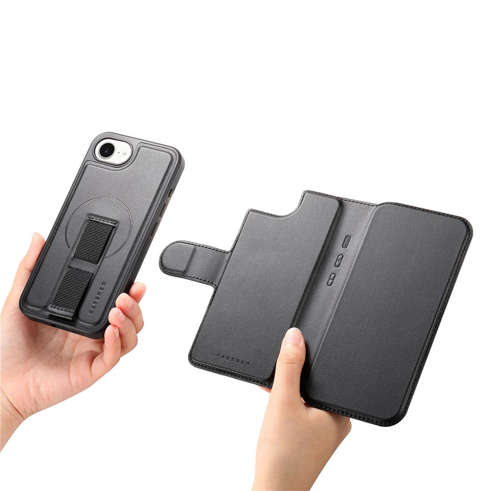 CASENEO For iPhone 17e / 16e Magnetic Case  RFID Blocking Wallet Detachable Leather Phone Cover with Wristband