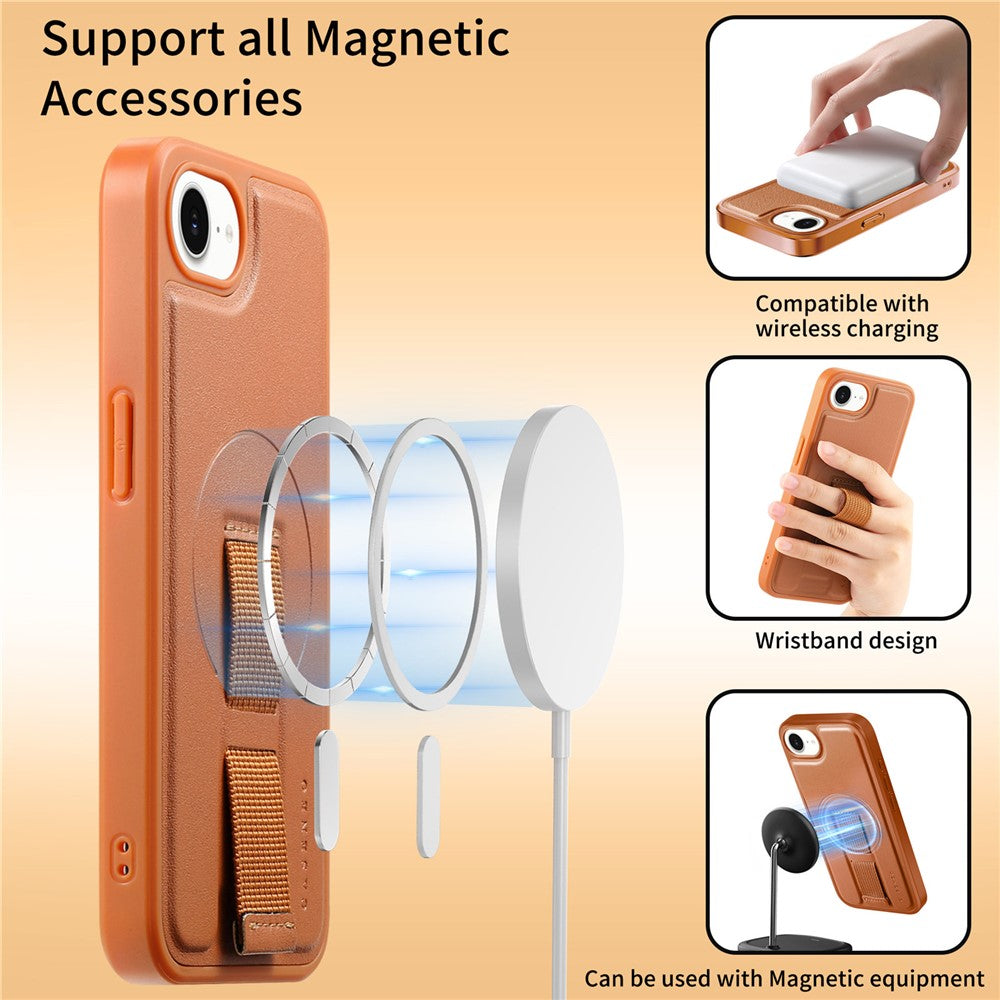 CASENEO For iPhone 17e / 16e Magnetic Case  Wristband PU Leather + PC Shockproof Phone Cover