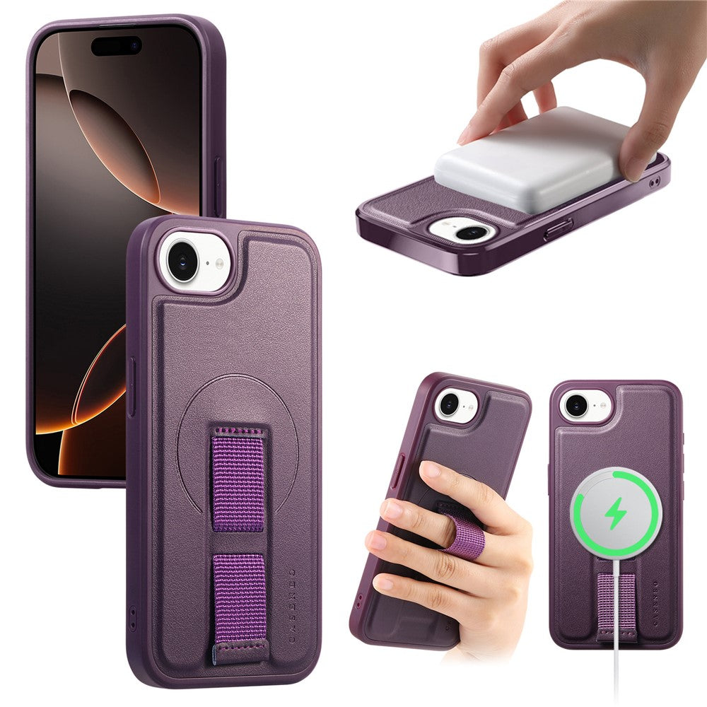 CASENEO For iPhone 17e / 16e Magnetic Case  Wristband PU Leather + PC Shockproof Phone Cover