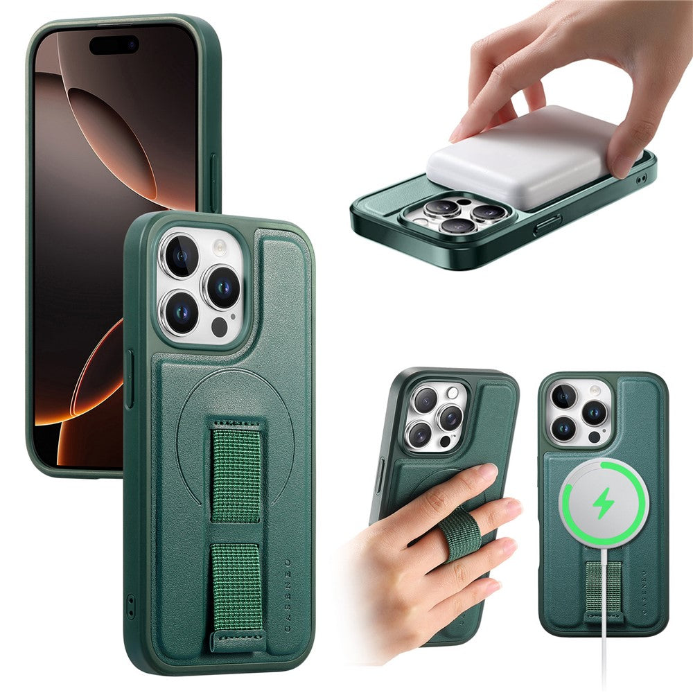 CASENEO For iPhone 14 Pro Magnetic Case  Wristband PU Leather + PC Shockproof Phone Cover