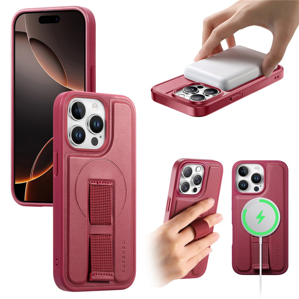 CASENEO For iPhone 14 Pro Magnetic Case  Wristband PU Leather + PC Shockproof Phone Cover