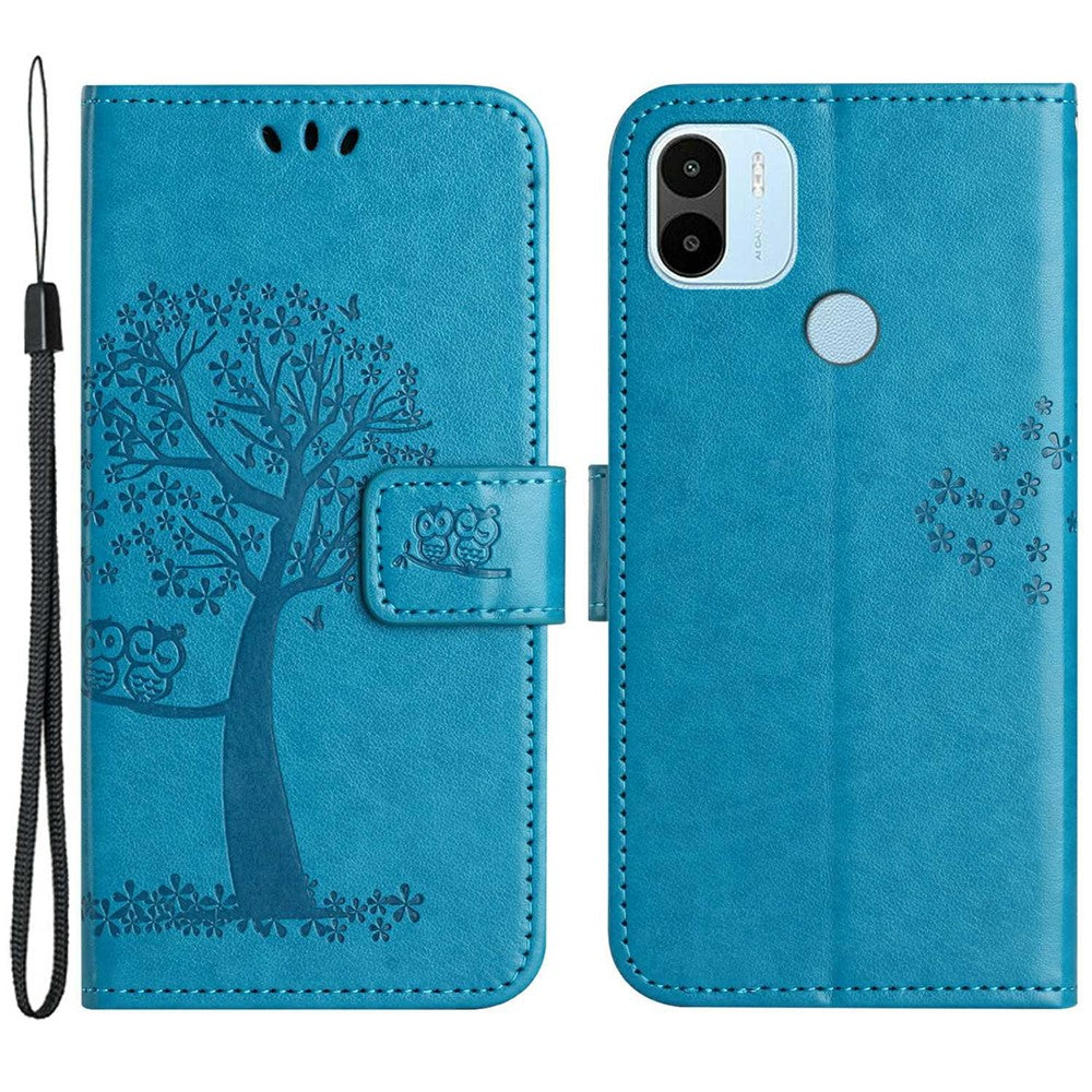 Magnetic Clasp Phone Cover For Xiaomi Redmi A1 4G / A2 4G , Anti-scratch PU Leather Imprinted Owl Tree Pattern Phone Case Wallet Stand