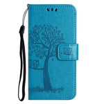 Magnetic Clasp Phone Cover For Xiaomi Redmi A1 4G / A2 4G , Anti-scratch PU Leather Imprinted Owl Tree Pattern Phone Case Wallet Stand