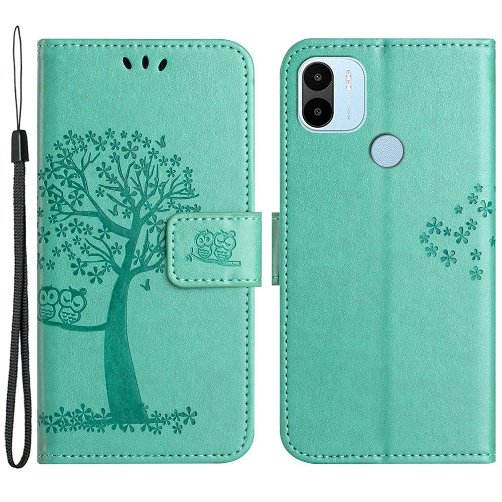 Magnetic Clasp Phone Cover For Xiaomi Redmi A1 4G / A2 4G , Anti-scratch PU Leather Imprinted Owl Tree Pattern Phone Case Wallet Stand