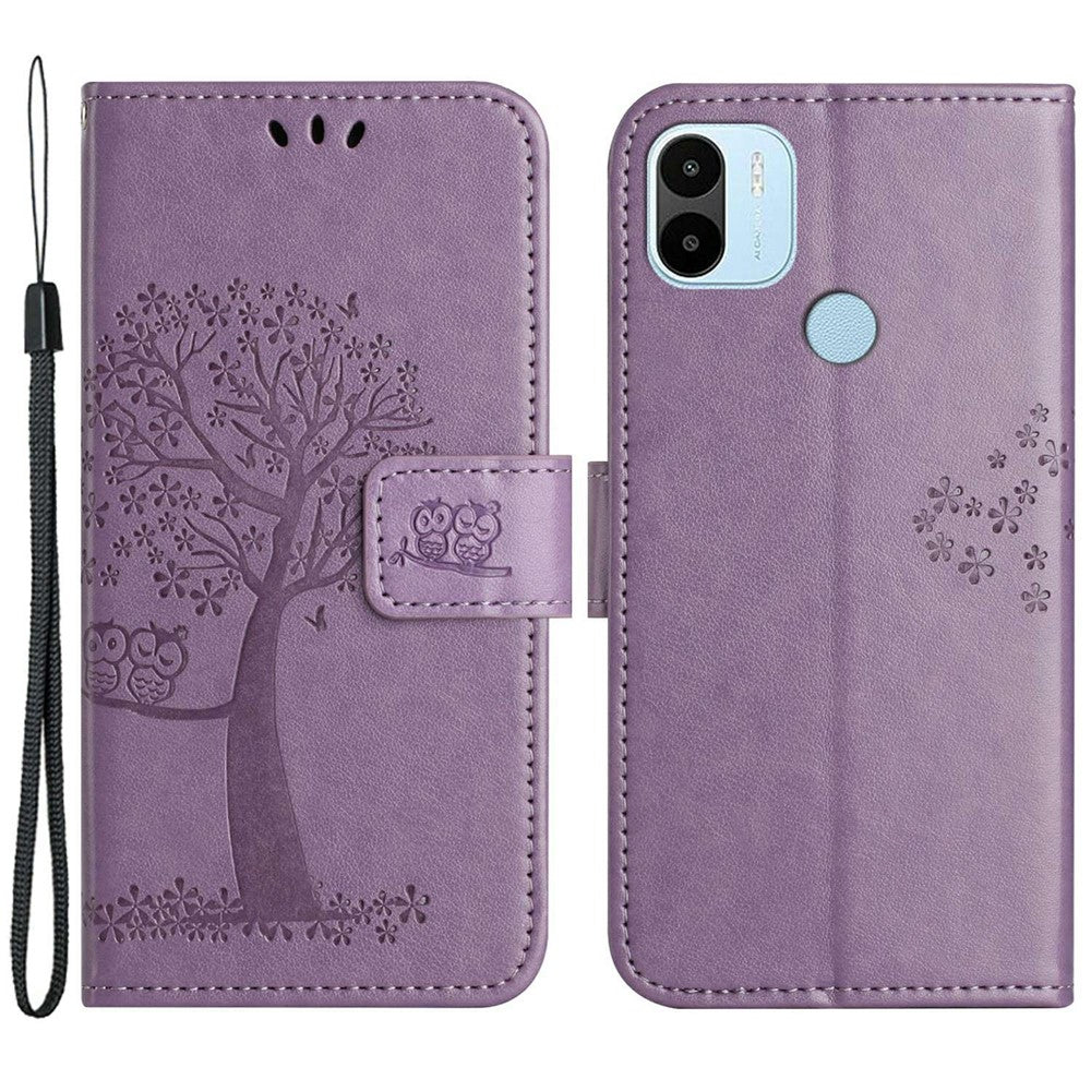 Magnetic Clasp Phone Cover For Xiaomi Redmi A1 4G / A2 4G , Anti-scratch PU Leather Imprinted Owl Tree Pattern Phone Case Wallet Stand