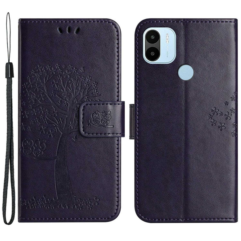 Magnetic Clasp Phone Cover For Xiaomi Redmi A1 4G / A2 4G , Anti-scratch PU Leather Imprinted Owl Tree Pattern Phone Case Wallet Stand