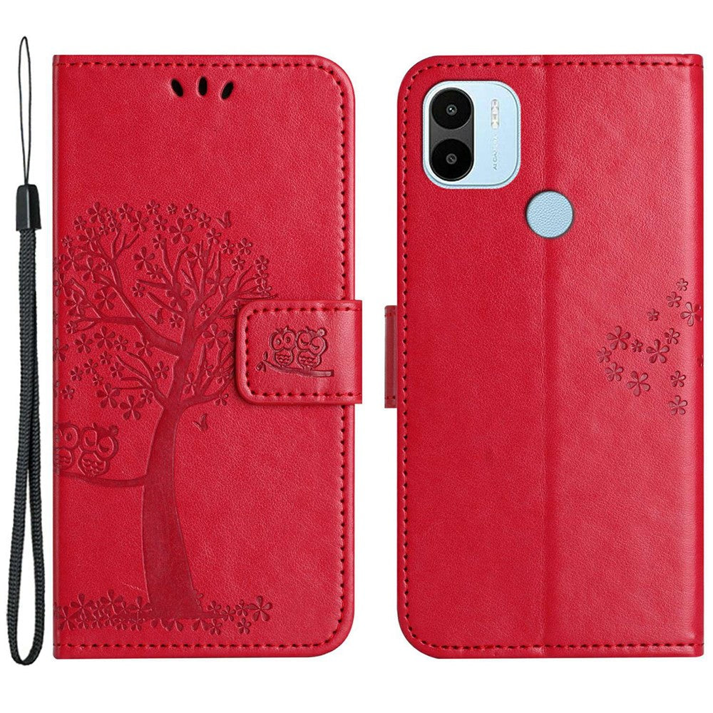 Magnetic Clasp Phone Cover For Xiaomi Redmi A1 4G / A2 4G , Anti-scratch PU Leather Imprinted Owl Tree Pattern Phone Case Wallet Stand