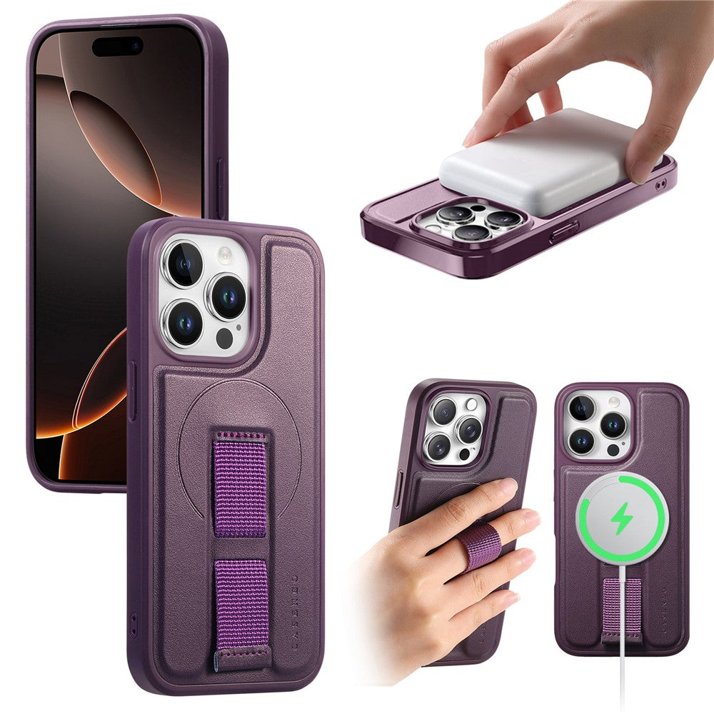 CASENEO For iPhone 15 Pro Magnetic Case  Wristband PU Leather + PC Shockproof Phone Cover