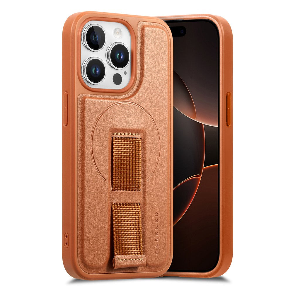 CASENEO For iPhone 15 Pro Max Magnetic Case  Wristband PU Leather + PC Shockproof Phone Cover
