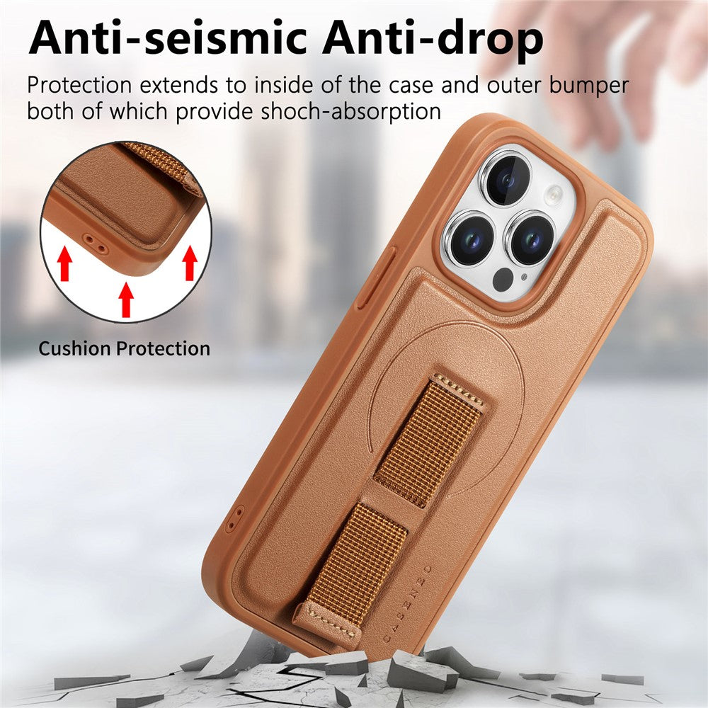 CASENEO For iPhone 15 Pro Max Magnetic Case  Wristband PU Leather + PC Shockproof Phone Cover