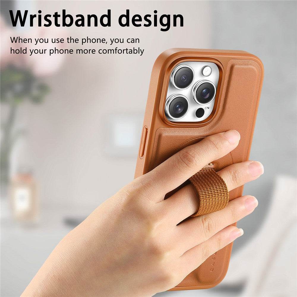 CASENEO For iPhone 15 Pro Max Magnetic Case  Wristband PU Leather + PC Shockproof Phone Cover