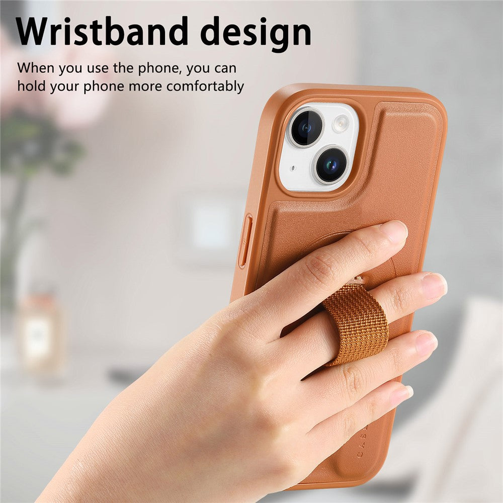 CASENEO For iPhone 15 Magnetic Case  Wristband PU Leather + PC Shockproof Phone Cover