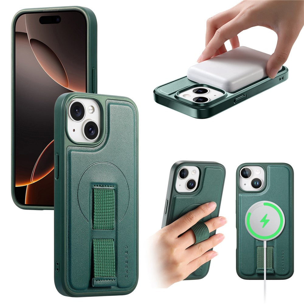 CASENEO For iPhone 15 Magnetic Case  Wristband PU Leather + PC Shockproof Phone Cover