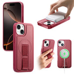 CASENEO For iPhone 15 Magnetic Case  Wristband PU Leather + PC Shockproof Phone Cover