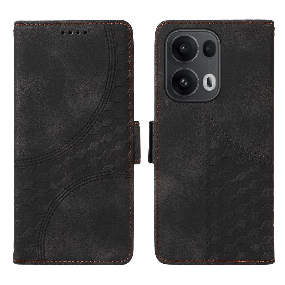 Oppo Reno13 Pro 5G / Oppo Reno14 Pro 5G (Kina) / Oppo Reno14 Pro 5G (Global) Läderfodral Plånbok Rombpräglat mobilfodral Stativ med Rem