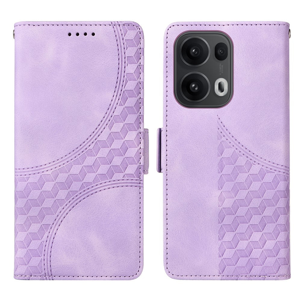 Oppo Reno13 Pro 5G / Oppo Reno14 Pro 5G (Kina) / Oppo Reno14 Pro 5G (Global) Läderfodral Plånbok Rombpräglat mobilfodral Stativ med Rem