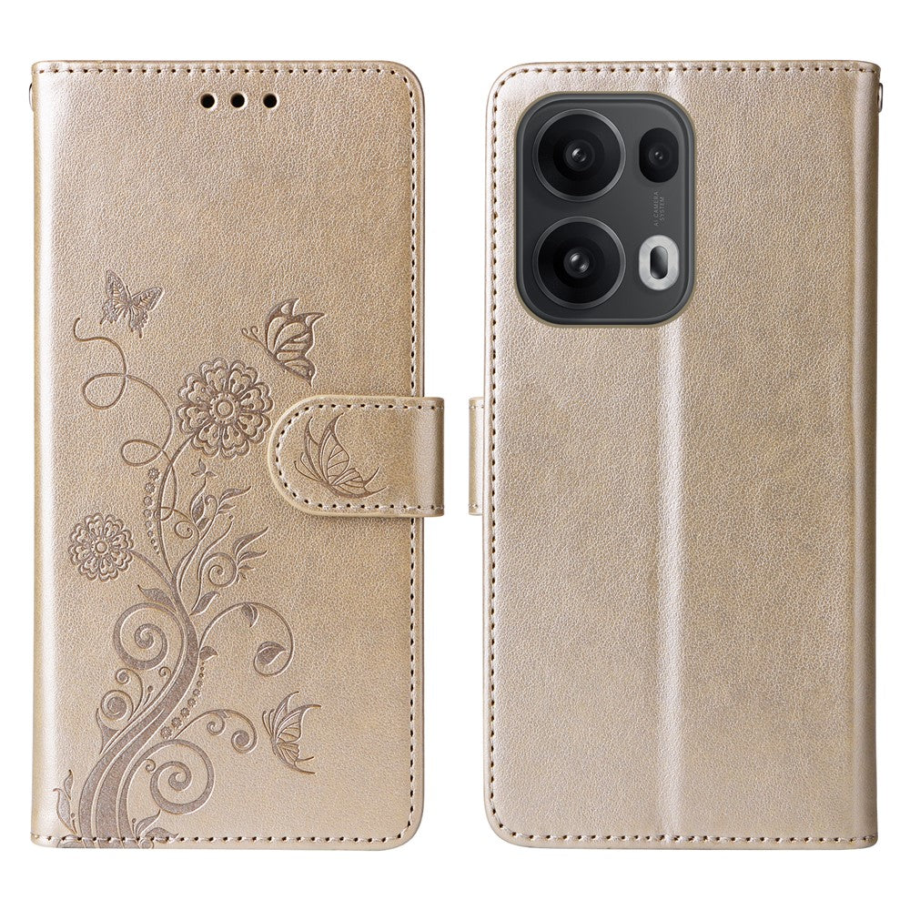 For Oppo Reno13 Pro 5G / Oppo Reno14 Pro 5G (China) / Oppo Reno14 Pro 5G (Global) Leather Case Butterfly Floral Imprint Wallet Stand Cover