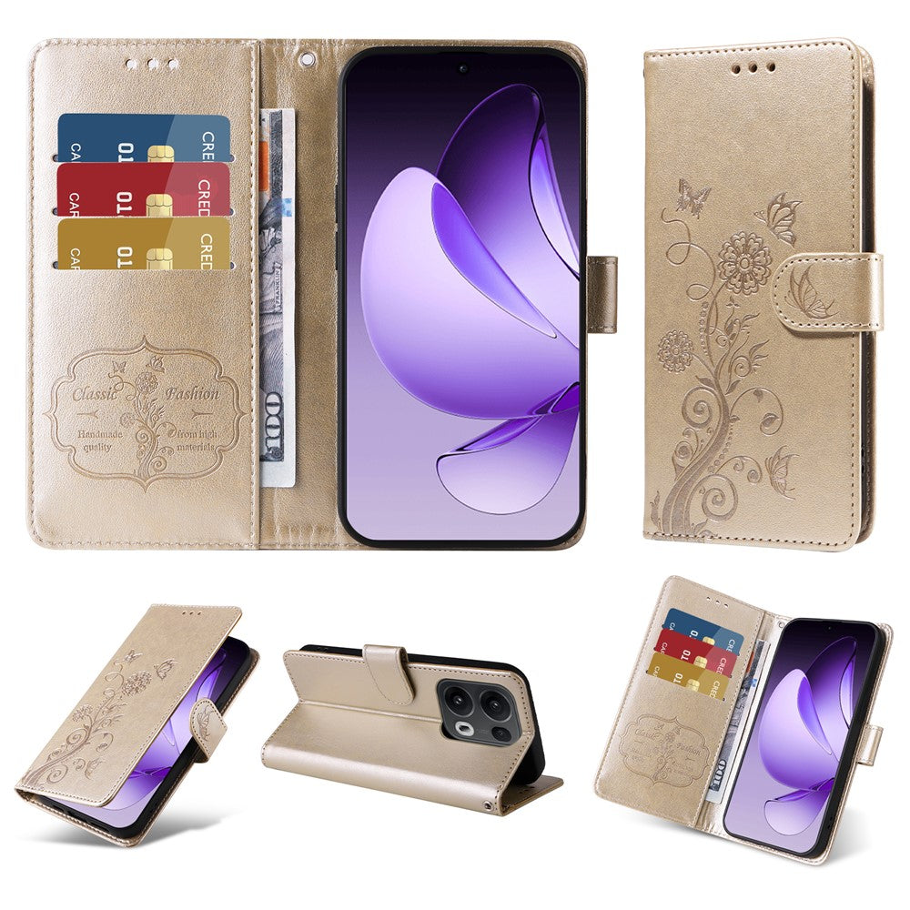 For Oppo Reno13 Pro 5G / Oppo Reno14 Pro 5G (China) / Oppo Reno14 Pro 5G (Global) Leather Case Butterfly Floral Imprint Wallet Stand Cover