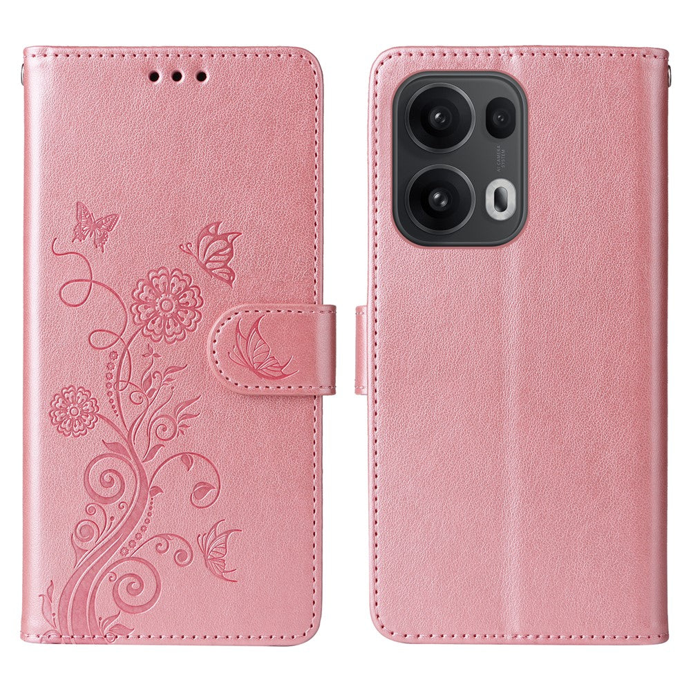 For Oppo Reno13 Pro 5G / Oppo Reno14 Pro 5G (China) / Oppo Reno14 Pro 5G (Global) Leather Case Butterfly Floral Imprint Wallet Stand Cover