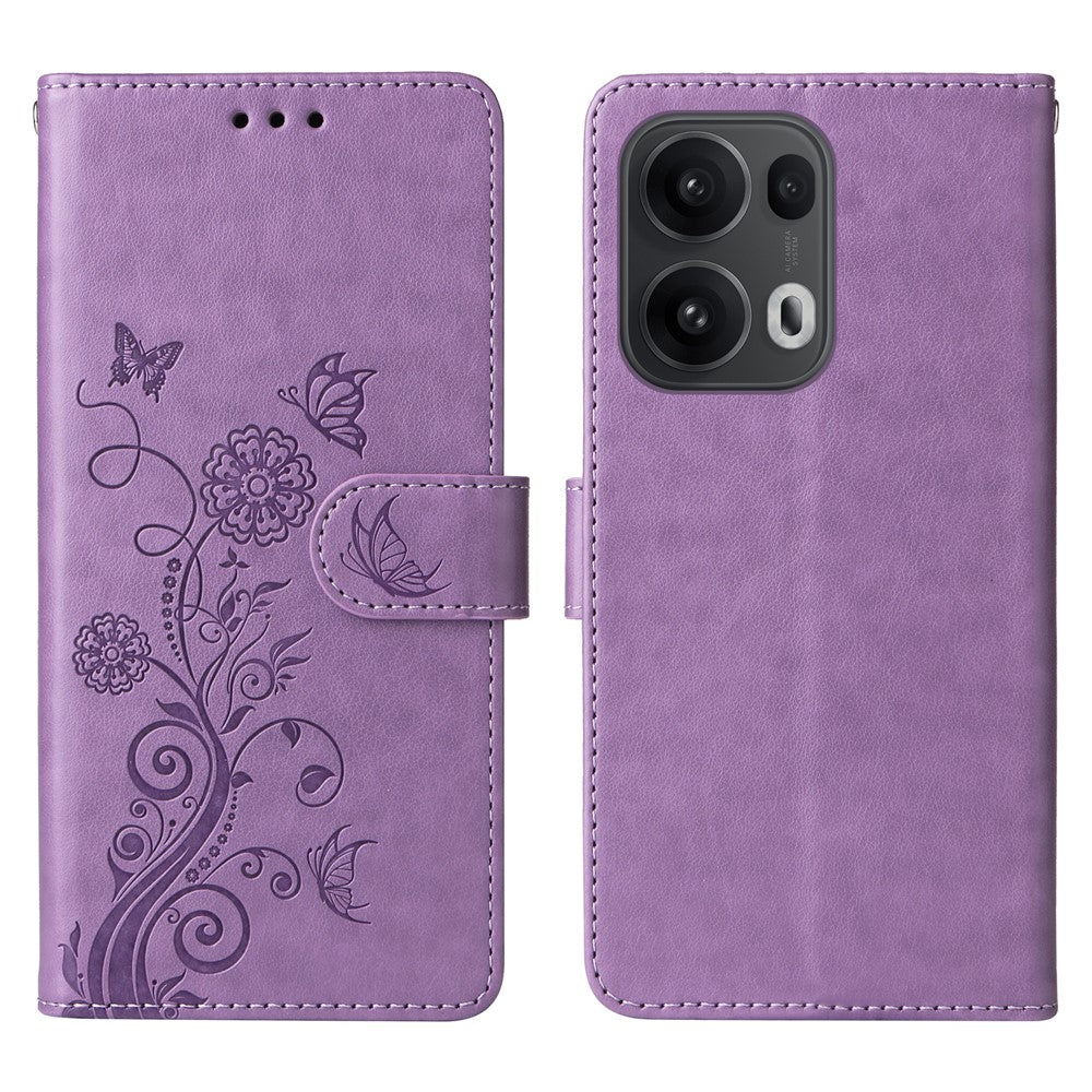 For Oppo Reno13 Pro 5G / Oppo Reno14 Pro 5G (China) / Oppo Reno14 Pro 5G (Global) Leather Case Butterfly Floral Imprint Wallet Stand Cover