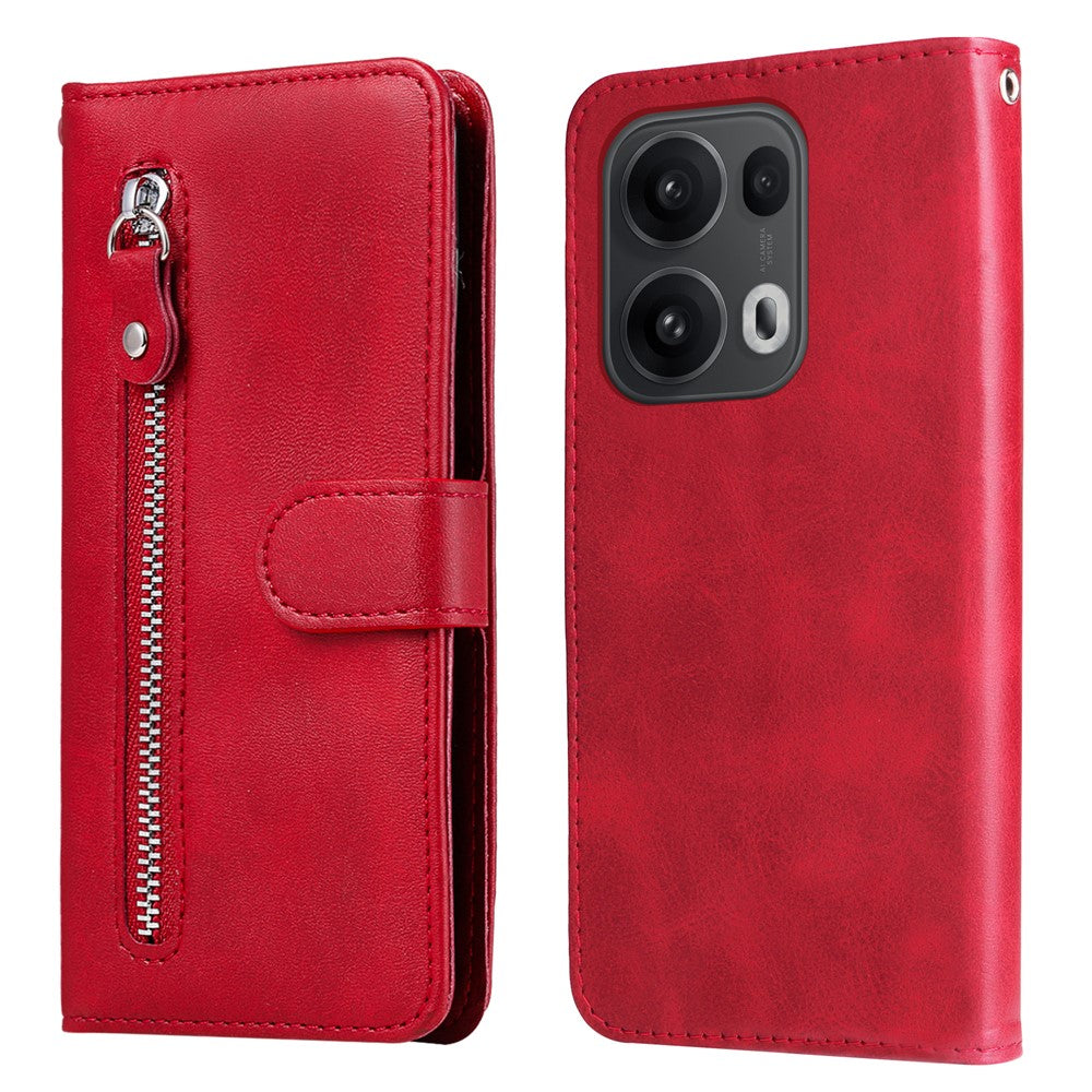 Oppo Reno14 Pro 5G (Kina) / Oppo Reno13 Pro 5G / Oppo Reno14 Pro 5G (Global) PU-läderfodral med dragkedja och plånboksfodral, stativ