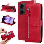 Oppo Reno14 Pro 5G (Kina) / Oppo Reno13 Pro 5G / Oppo Reno14 Pro 5G (Global) PU-läderfodral med dragkedja och plånboksfodral, stativ