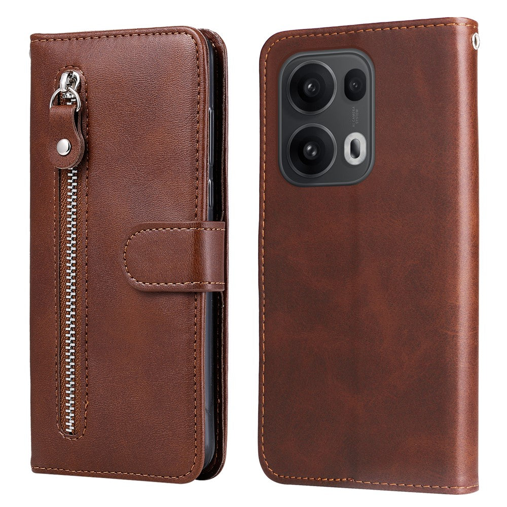 Oppo Reno14 Pro 5G (Kina) / Oppo Reno13 Pro 5G / Oppo Reno14 Pro 5G (Global) PU-läderfodral med dragkedja och plånboksfodral, stativ