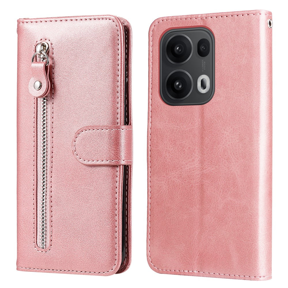 Oppo Reno14 Pro 5G (Kina) / Oppo Reno13 Pro 5G / Oppo Reno14 Pro 5G (Global) PU-läderfodral med dragkedja och plånboksfodral, stativ