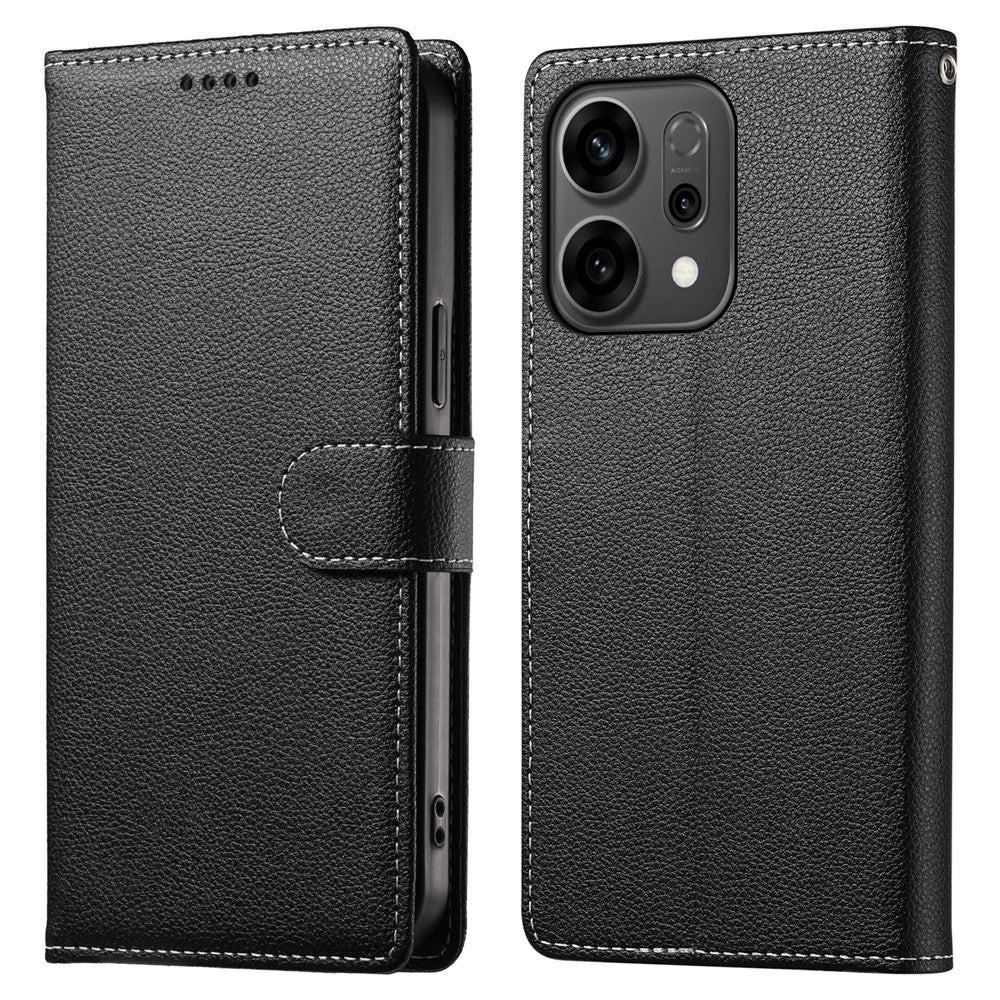 For Oppo Reno14 5G (Global) Case Magnetic Snap Litchi Texture Leather Wallet Phone Cover with Wrist Strap