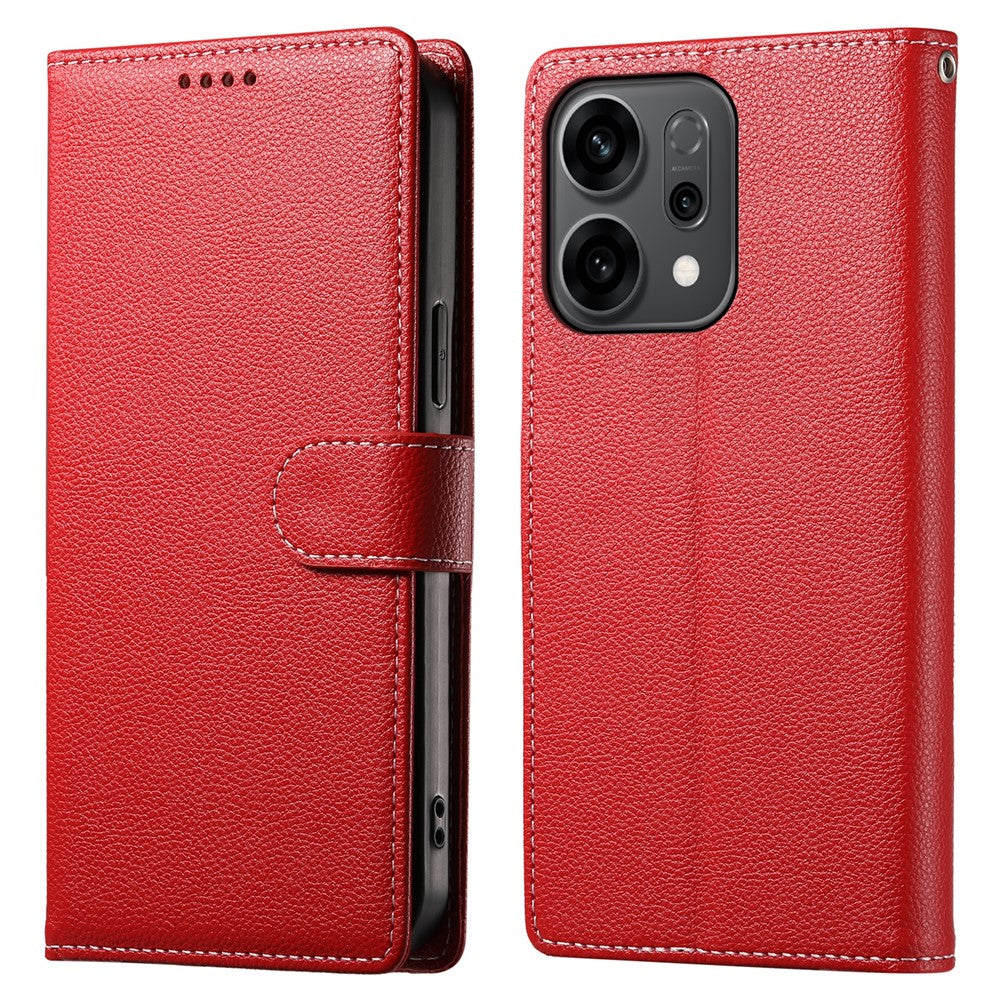 For Oppo Reno14 5G (Global) Case Magnetic Snap Litchi Texture Leather Wallet Phone Cover with Wrist Strap