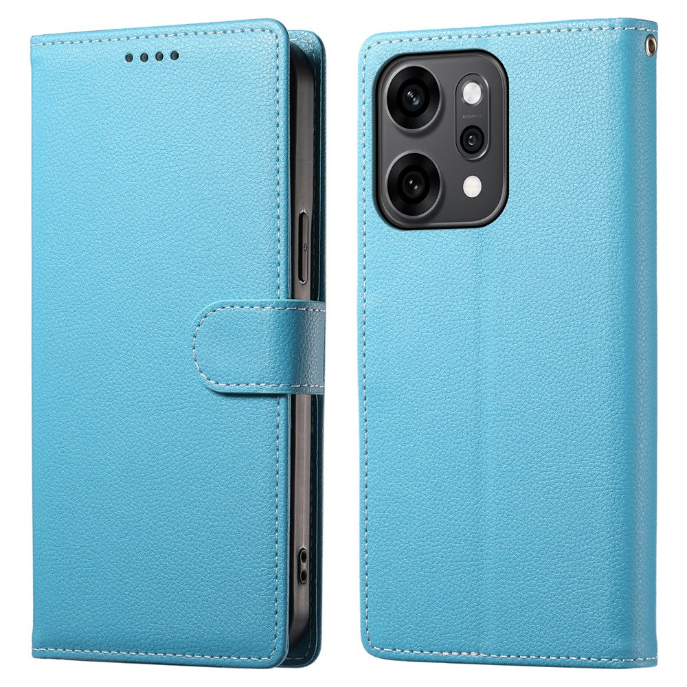 For Oppo Reno14 Pro 5G (Global) Case Magnetic Snap Litchi Texture Leather Wallet Phone Cover with Wrist Strap