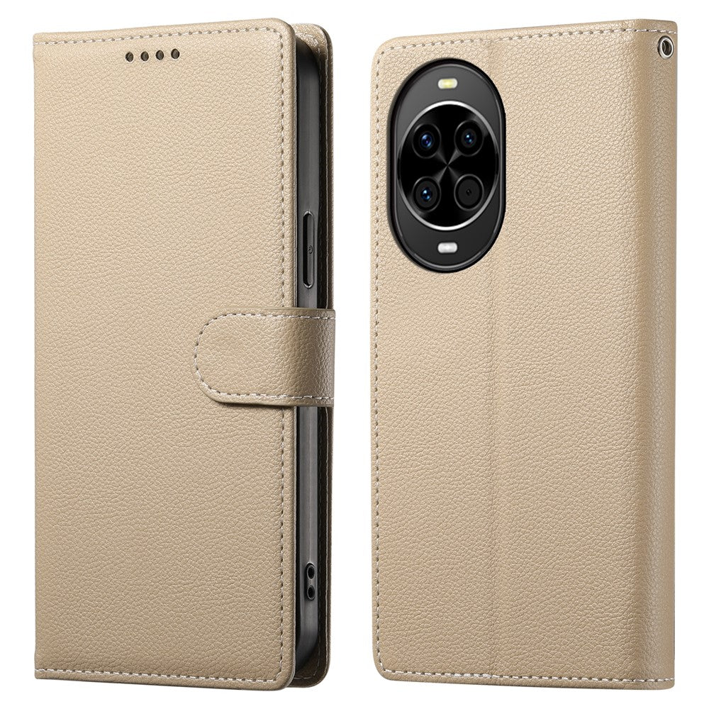 For Huawei nova 14 5G Case Magnetic Snap Litchi Texture Leather Wallet Phone Cover with Wrist Strap