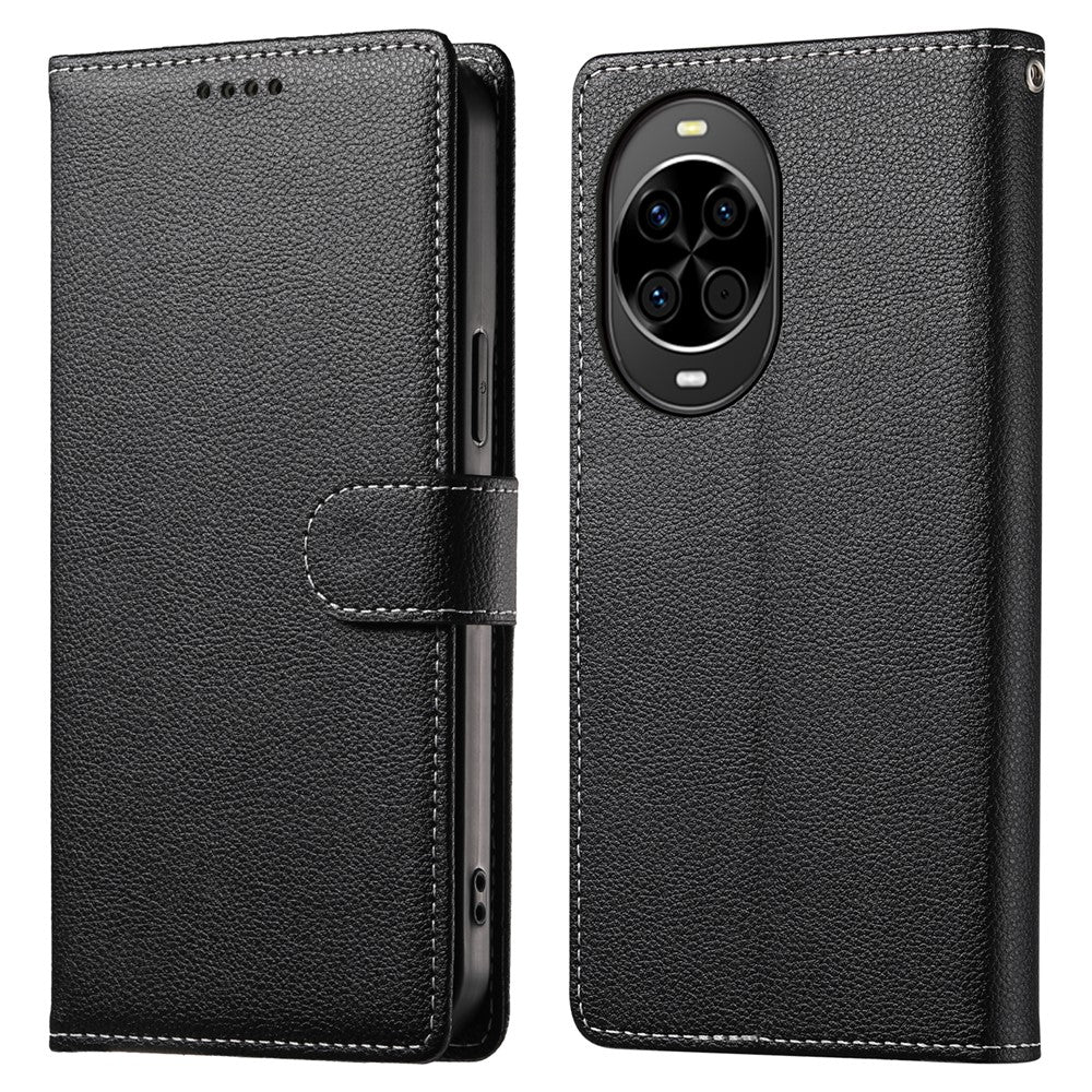 For Huawei nova 14 5G Case Magnetic Snap Litchi Texture Leather Wallet Phone Cover with Wrist Strap