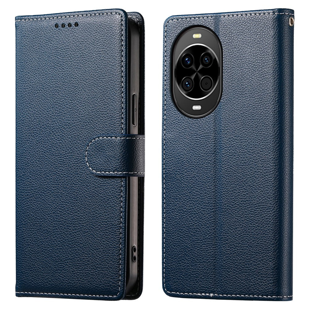 Huawei Nova 14 5G-skal, magnetiskt tryck, litchitexturerat läderplånboksfodral med handledsrem