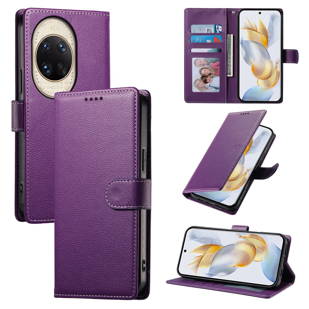 For Huawei nova 14 Ultra 5G Case Magnetic Snap Litchi Texture Leather Wallet Phone Cover with Wrist Strap