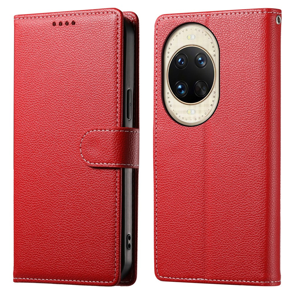 For Huawei nova 14 Ultra 5G Case Magnetic Snap Litchi Texture Leather Wallet Phone Cover with Wrist Strap