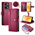 For Oppo Reno14 Pro 5G (Global) Case Zipper Pocket Wallet Leather Phone Cover with Straps