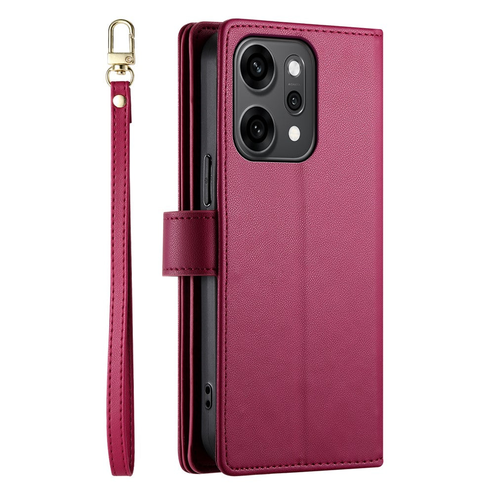 For Oppo Reno14 Pro 5G (Global) Case Zipper Pocket Wallet Leather Phone Cover with Straps