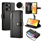 For Oppo Reno14 Pro 5G (Global) Case Zipper Pocket Wallet Leather Phone Cover with Straps