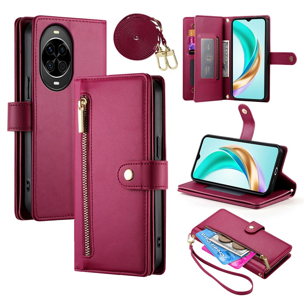 For Huawei nova 14 5G Case Zipper Pocket Wallet Leather Phone Cover with Straps