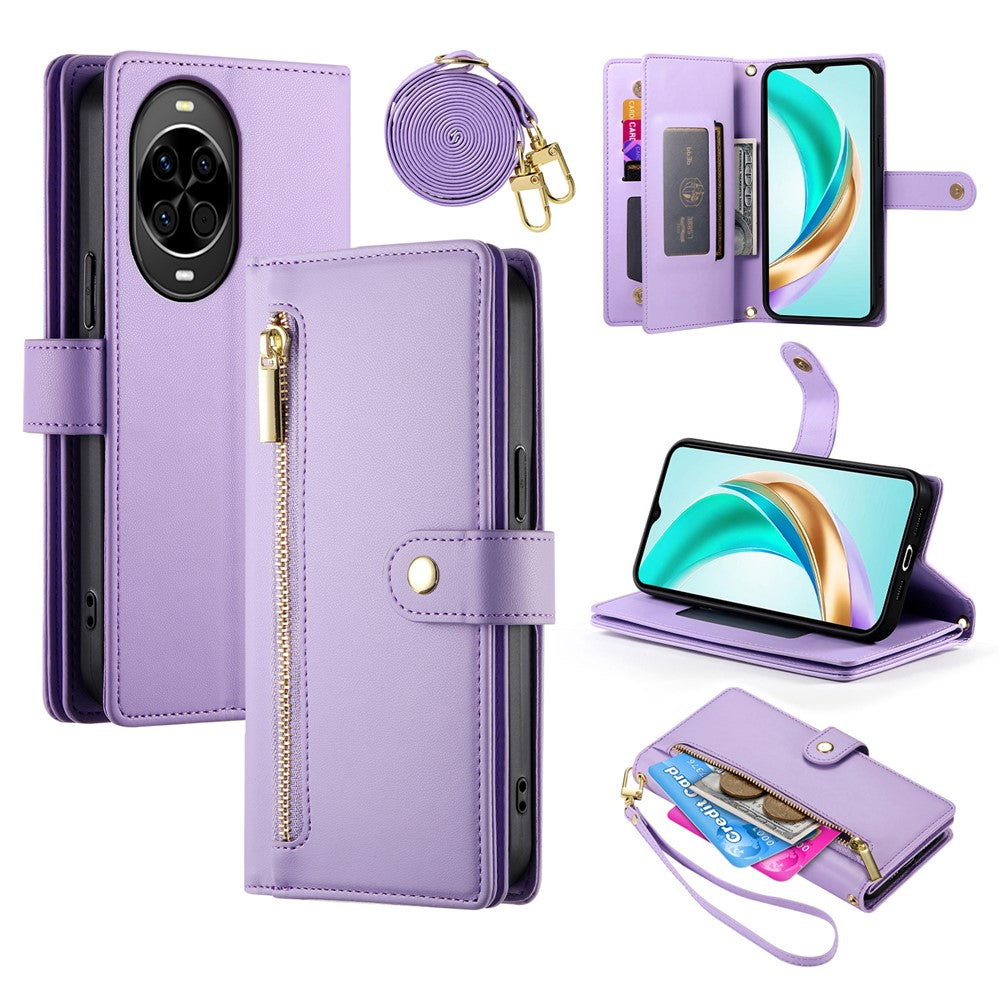 For Huawei nova 14 5G Case Zipper Pocket Wallet Leather Phone Cover with Straps