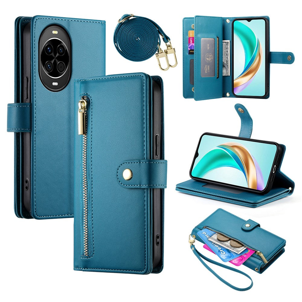 For Huawei nova 14 5G Case Zipper Pocket Wallet Leather Phone Cover with Straps