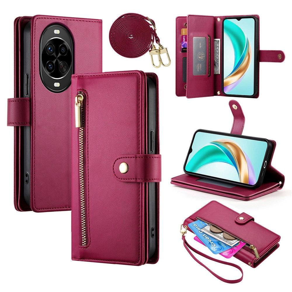 For Huawei nova 14 Pro 5G Case Zipper Pocket Wallet Leather Phone Cover with Straps