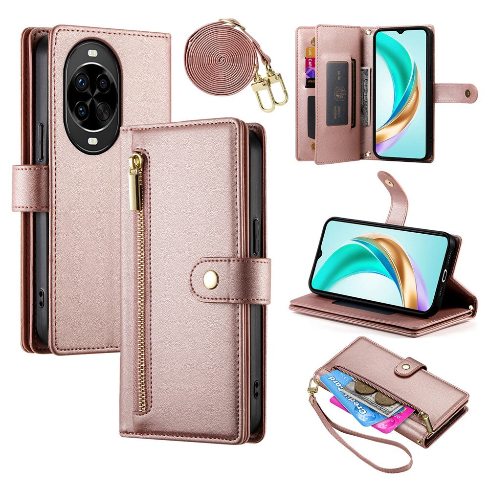 For Huawei nova 14 Pro 5G Case Zipper Pocket Wallet Leather Phone Cover with Straps