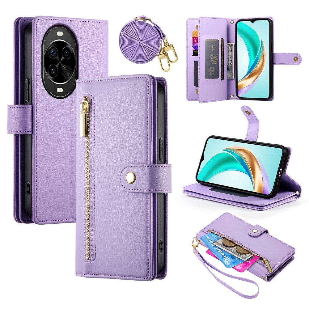 For Huawei nova 14 Pro 5G Case Zipper Pocket Wallet Leather Phone Cover with Straps