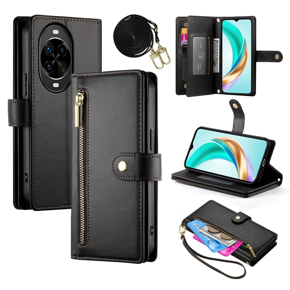 For Huawei nova 14 Pro 5G Case Zipper Pocket Wallet Leather Phone Cover with Straps