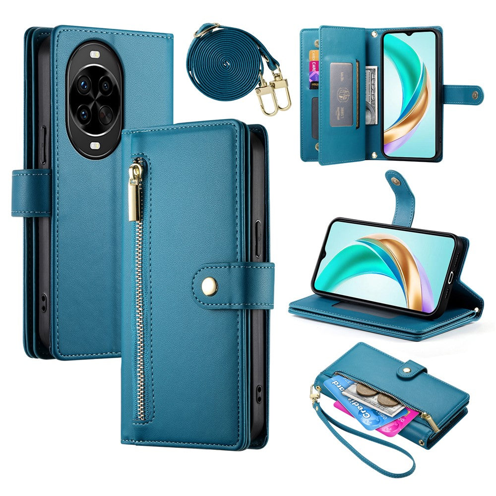 For Huawei nova 14 Pro 5G Case Zipper Pocket Wallet Leather Phone Cover with Straps