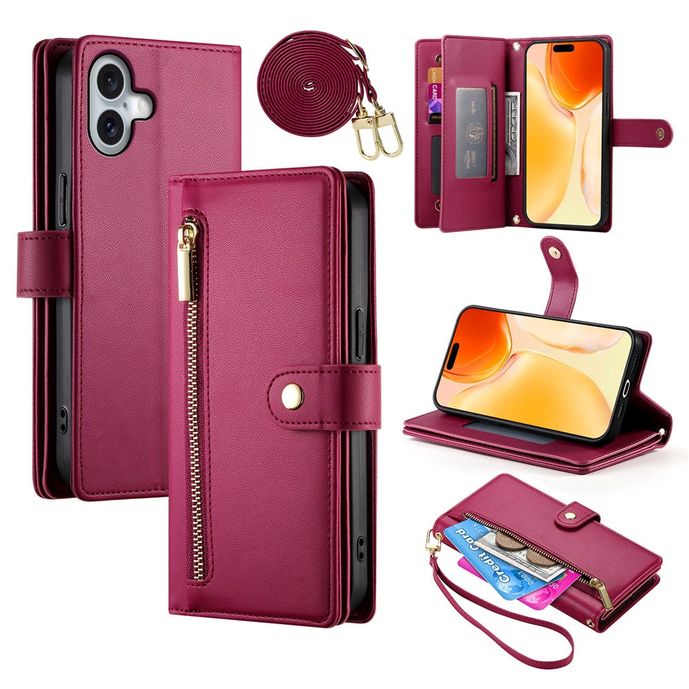 Til iPhone 17 Etui Lynlåslomme Pung Lædertelefoncover med Stropper