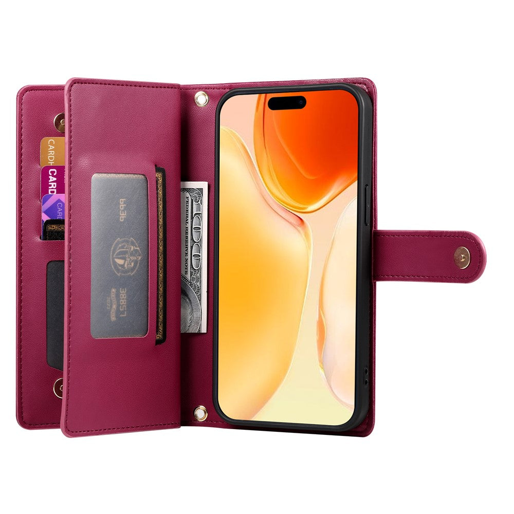 Til iPhone 17 Etui Lynlåslomme Pung Lædertelefoncover med Stropper