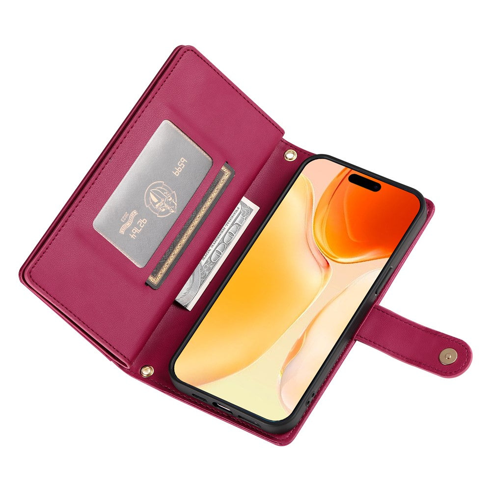 Til iPhone 17 Etui Lynlåslomme Pung Lædertelefoncover med Stropper